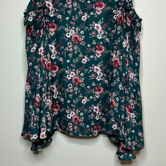 RO & DE Cold Shoulder Floral Print Blouse Size S Bell Sleeves - Picture 3 of 10